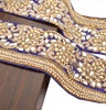 Sanskriti Hand Beaded Prom Dress Border 1 YD Trim Blue Craft Lace Mirror Work Pearl Beads