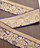 Sanskriti Hand Beaded Prom Dress Border 1 YD Trim Blue Craft Lace Mirror Work Pearl Beads