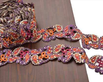 Hand Beaded Prom Dress Border 1 YD Trim Purple Pink Craft Lace Rhinestones Work