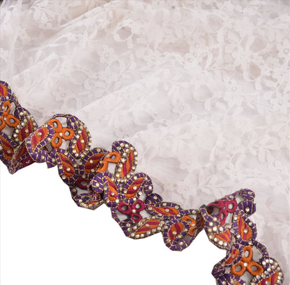 Hand Beaded Prom Dress Border 1 YD Trim Purple Pink Craft Lace Rhinestones Work