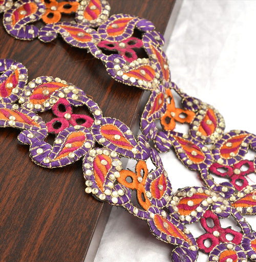 Hand Beaded Prom Dress Border 1 YD Trim Purple Pink Craft Lace Rhinestones Work