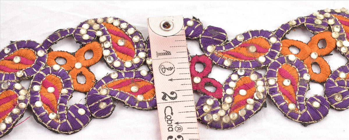 Håndperlet gallakjolekant 1 YD kant lilla lyserød håndlavet blonde rhinsten arbejde