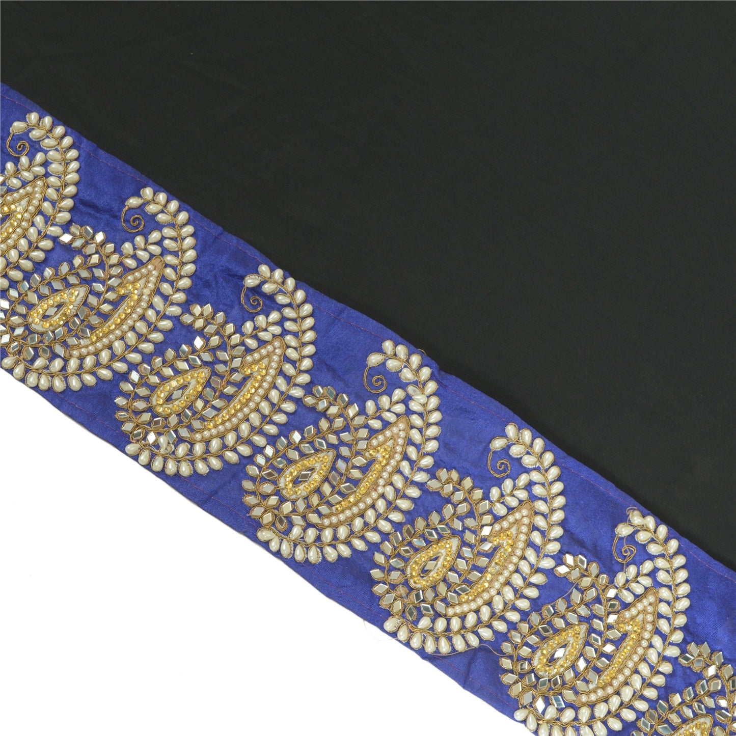 Sanskriti Hand Beaded Prom Dress Border 1 Yard Trim Purple Craft Lace Mirrors