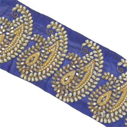 Sanskriti Hand Beaded Prom Dress Border 1 Yard Trim Purple Craft Lace Mirrors