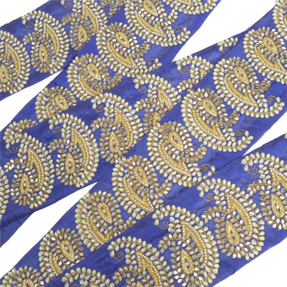 Sanskriti Hand Beaded Prom Dress Border 1 Yard Trim Purple Craft Lace Mirrors