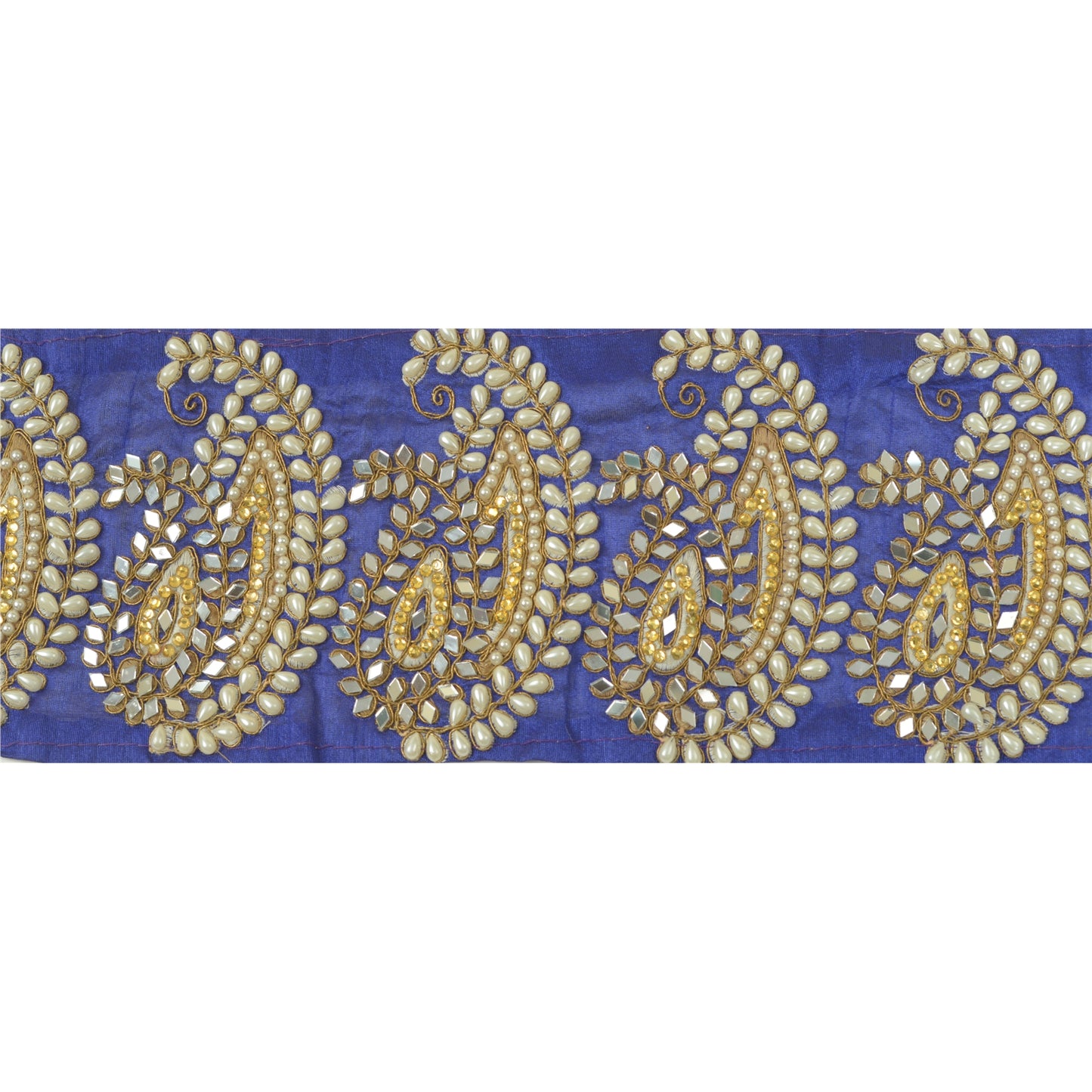 Sanskriti Hand Beaded Prom Dress Border 1 Yard Trim Purple Craft Lace Mirrors