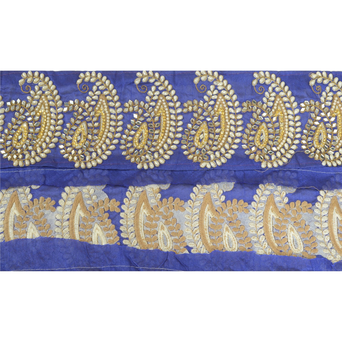 Sanskriti Hand Beaded Prom Dress Border 1 Yard Trim Purple Craft Lace Mirrors