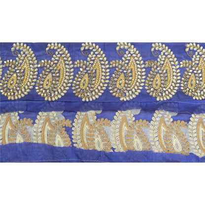 Sanskriti Hand Beaded Prom Dress Border 1 Yard Trim Purple Craft Lace Mirrors