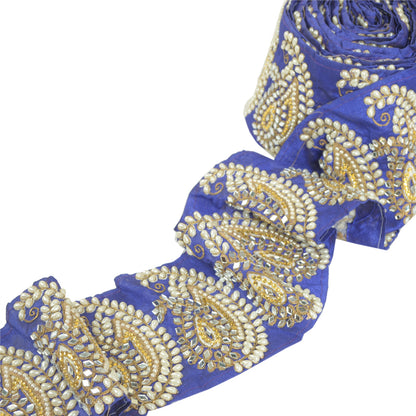 Sanskriti Hand Beaded Prom Dress Border 1 Yard Trim Purple Craft Lace Mirrors