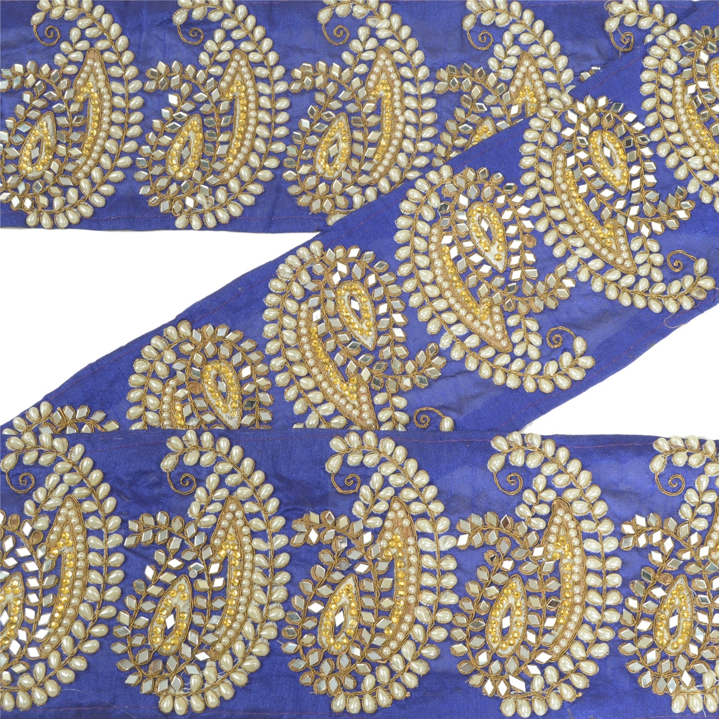 Sanskriti Hand Beaded Prom Dress Border 1 Yard Trim Purple Craft Lace Mirrors