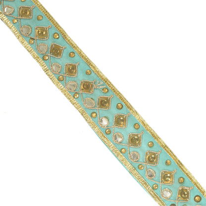 Sanskriti Indian Embroidered Prom Dress Border 1 YD Trim Blue Craft Lace