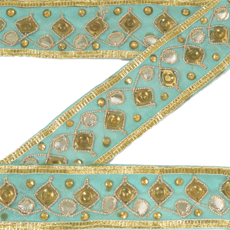 Sanskriti New Indian Embroidered Prom Dress Border 1 YD Trim Blue Craft Lace