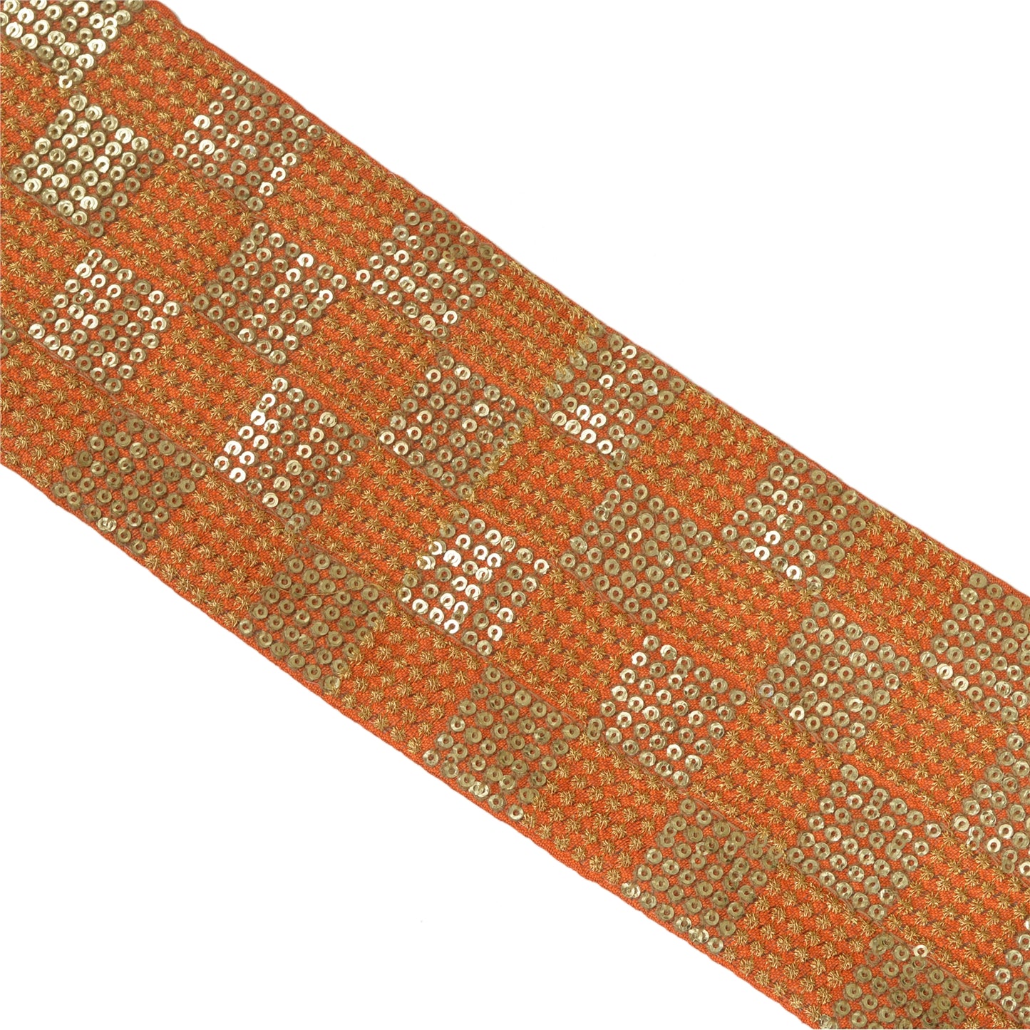 Sanskriti Indian Sparkle Embroidered Border 1 YD Trim Ribbon Orange Craft Lace