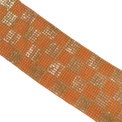 Sanskriti Indian Sparkle Embroidered Border 1 YD Trim Ribbon Orange Craft Lace