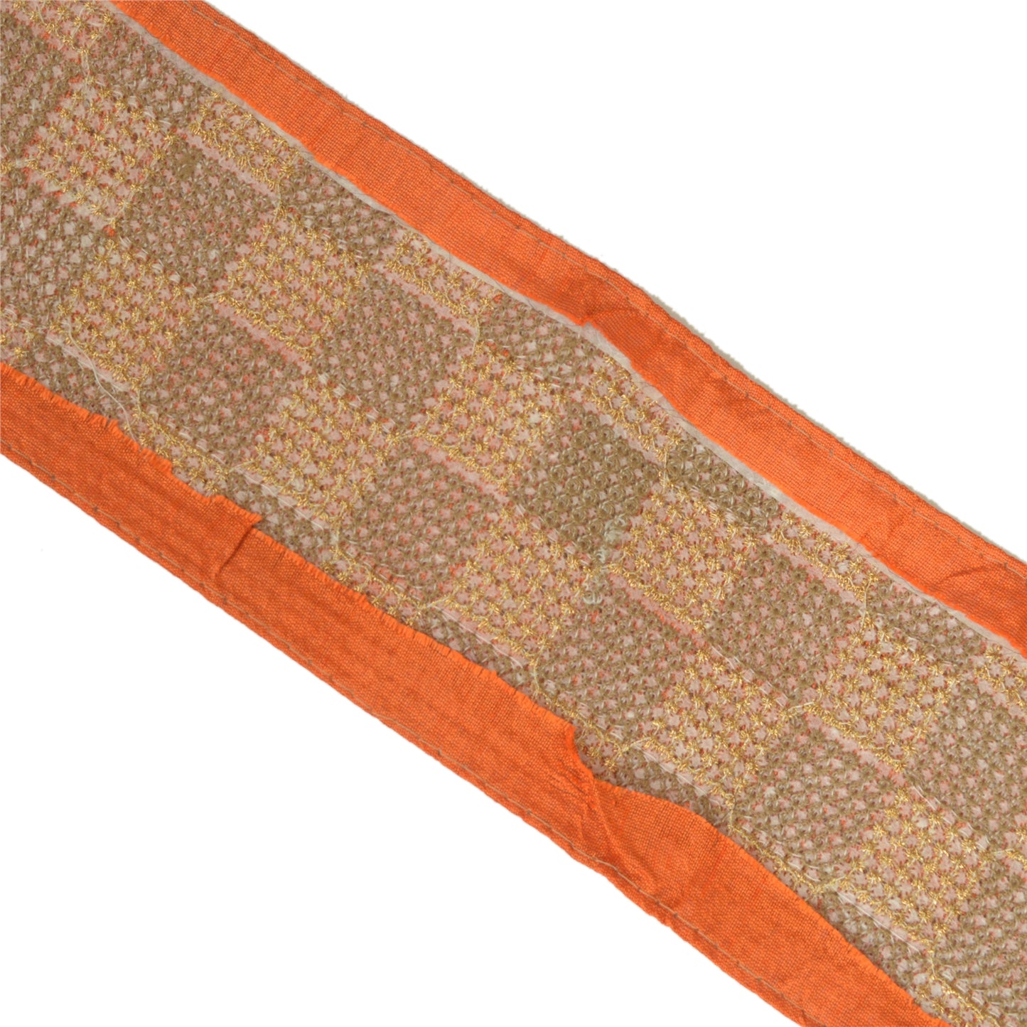 Sanskriti Indian Sparkle Embroidered Border 1 YD Trim Ribbon Orange Craft Lace