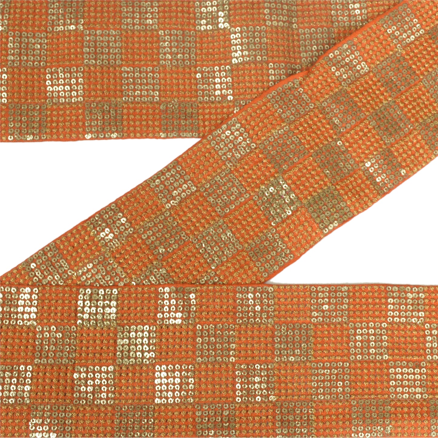 Sanskriti Indian Sparkle Embroidered Border 1 YD Trim Ribbon Orange Craft Lace