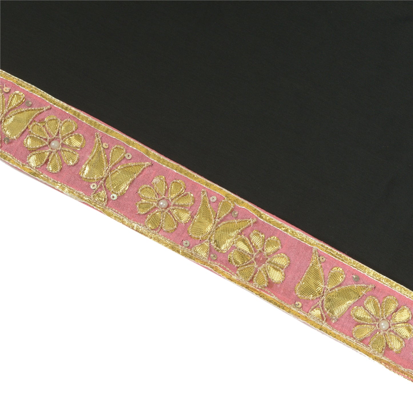 Sanskriti Hand Beaded Prom Dress Border 1 YD Trim Pink Craft Gota Patti Lace