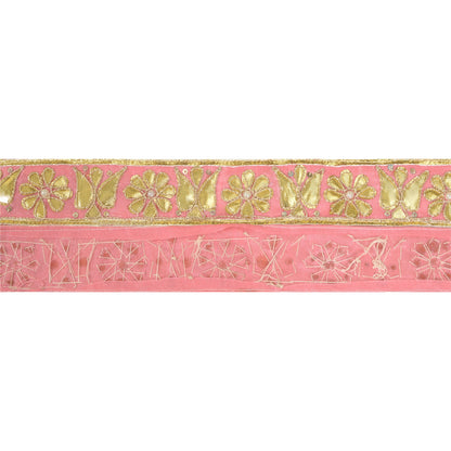 Sanskriti Hand Beaded Prom Dress Border 1 YD Trim Pink Craft Gota Patti Lace