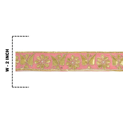 Sanskriti Hand Beaded Prom Dress Border 1 YD Trim Pink Craft Gota Patti Lace