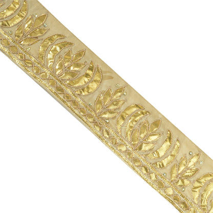 Sanskriti Hand Beaded Prom Dress Border 1 YD Trim Beige Craft Lace Gota Patti