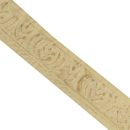 Sanskriti Hand Beaded Prom Dress Border 1 YD Trim Beige Craft Lace Gota Patti