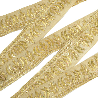 Sanskriti Hand Beaded Prom Dress Border 1 YD Trim Beige Craft Lace Gota Patti