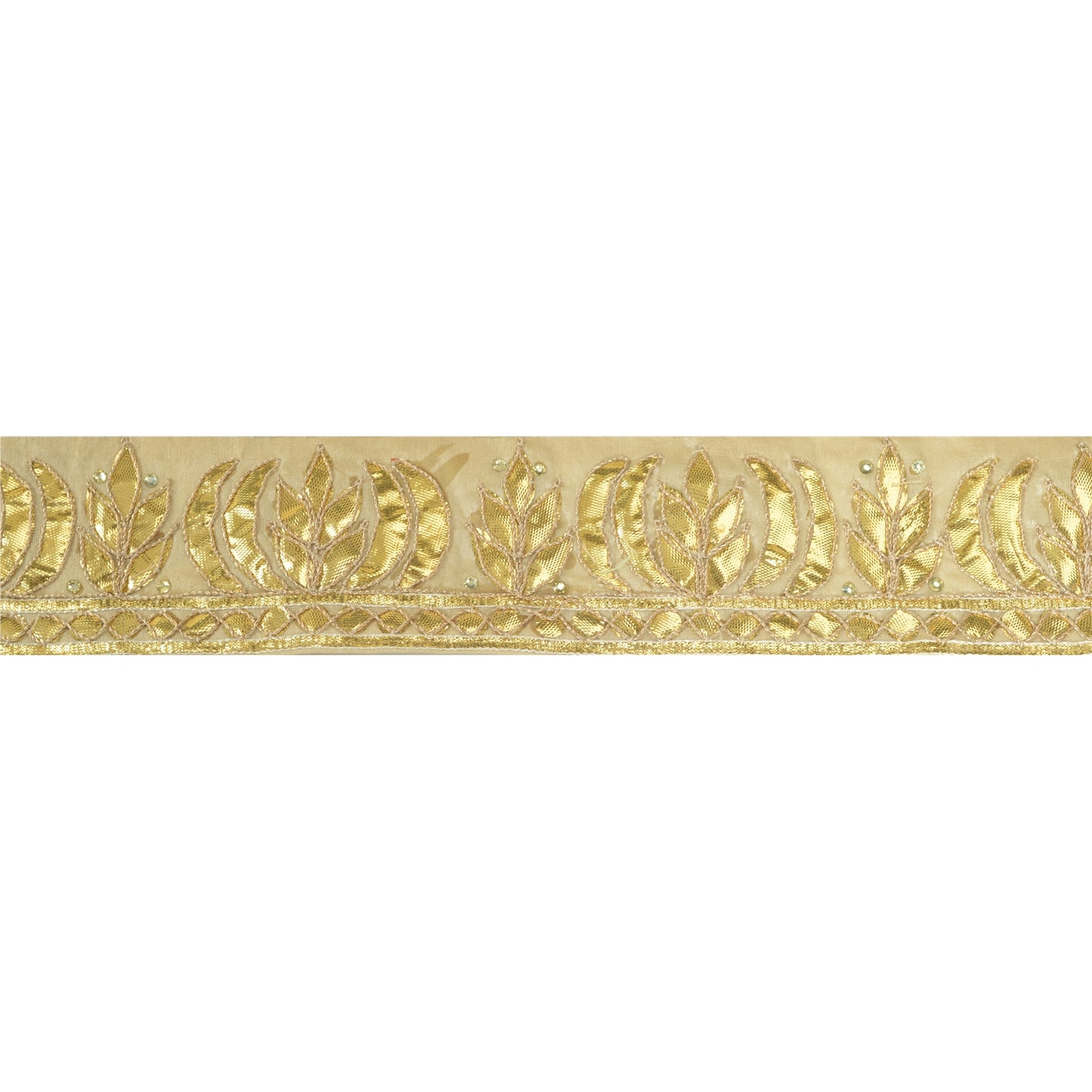 Sanskriti Hand Beaded Prom Dress Border 1 YD Trim Beige Craft Lace Gota Patti