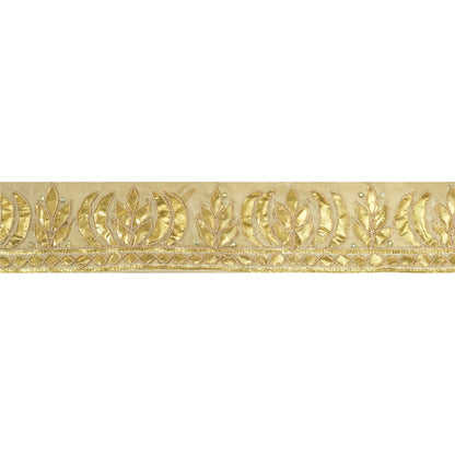 Sanskriti Hand Beaded Prom Dress Border 1 YD Trim Beige Craft Lace Gota Patti