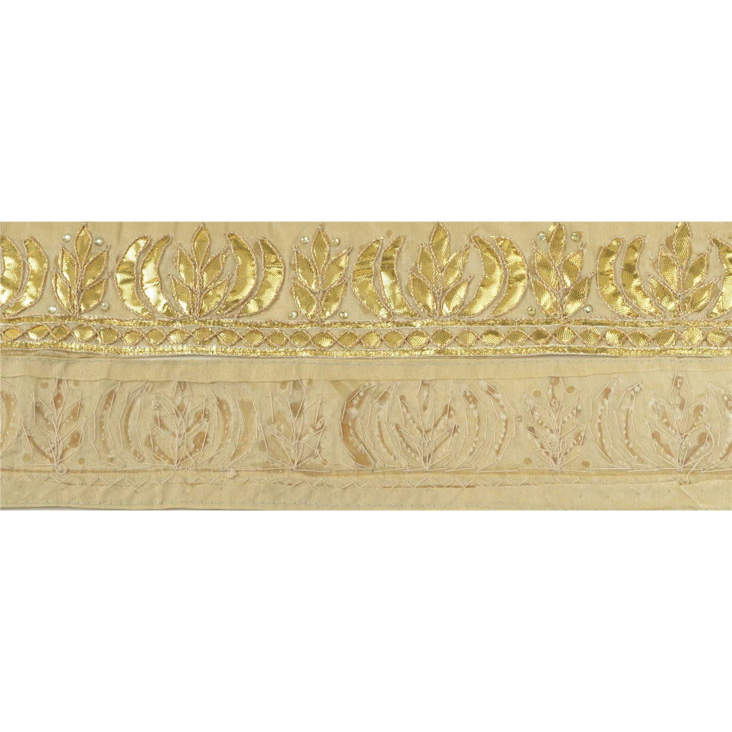 Sanskriti Hand Beaded Prom Dress Border 1 YD Trim Beige Craft Lace Gota Patti