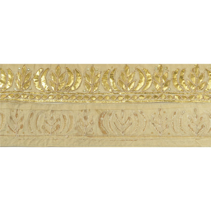 Sanskriti Hand Beaded Prom Dress Border 1 YD Trim Beige Craft Lace Gota Patti