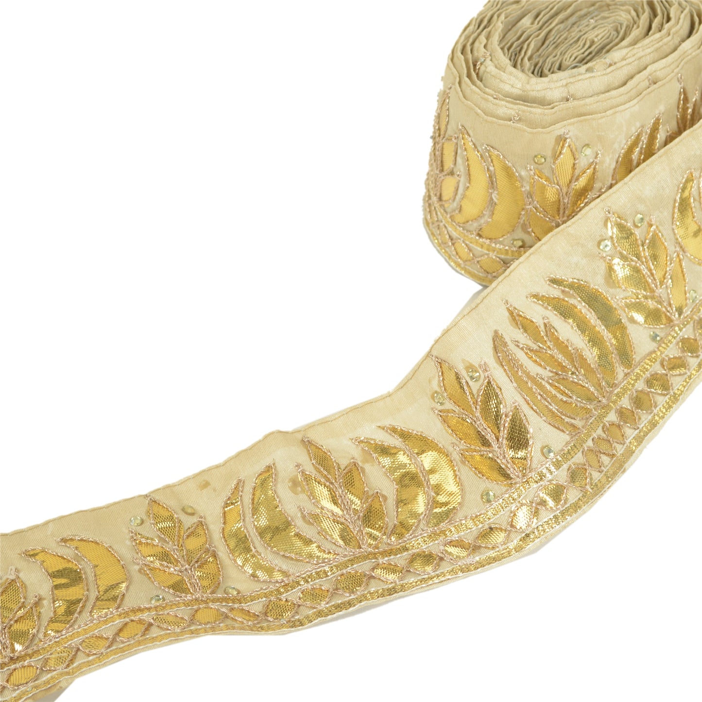 Sanskriti Hand Beaded Prom Dress Border 1 YD Trim Beige Craft Lace Gota Patti