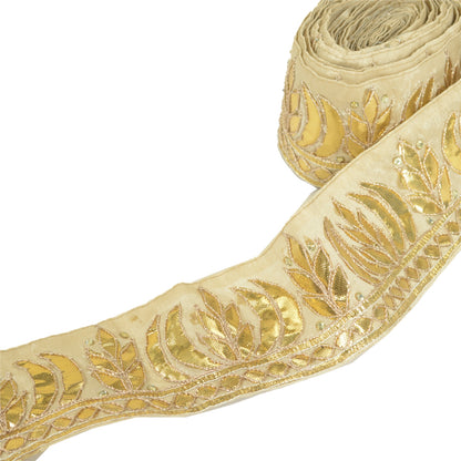 Sanskriti Hand Beaded Prom Dress Border 1 YD Trim Beige Craft Lace Gota Patti