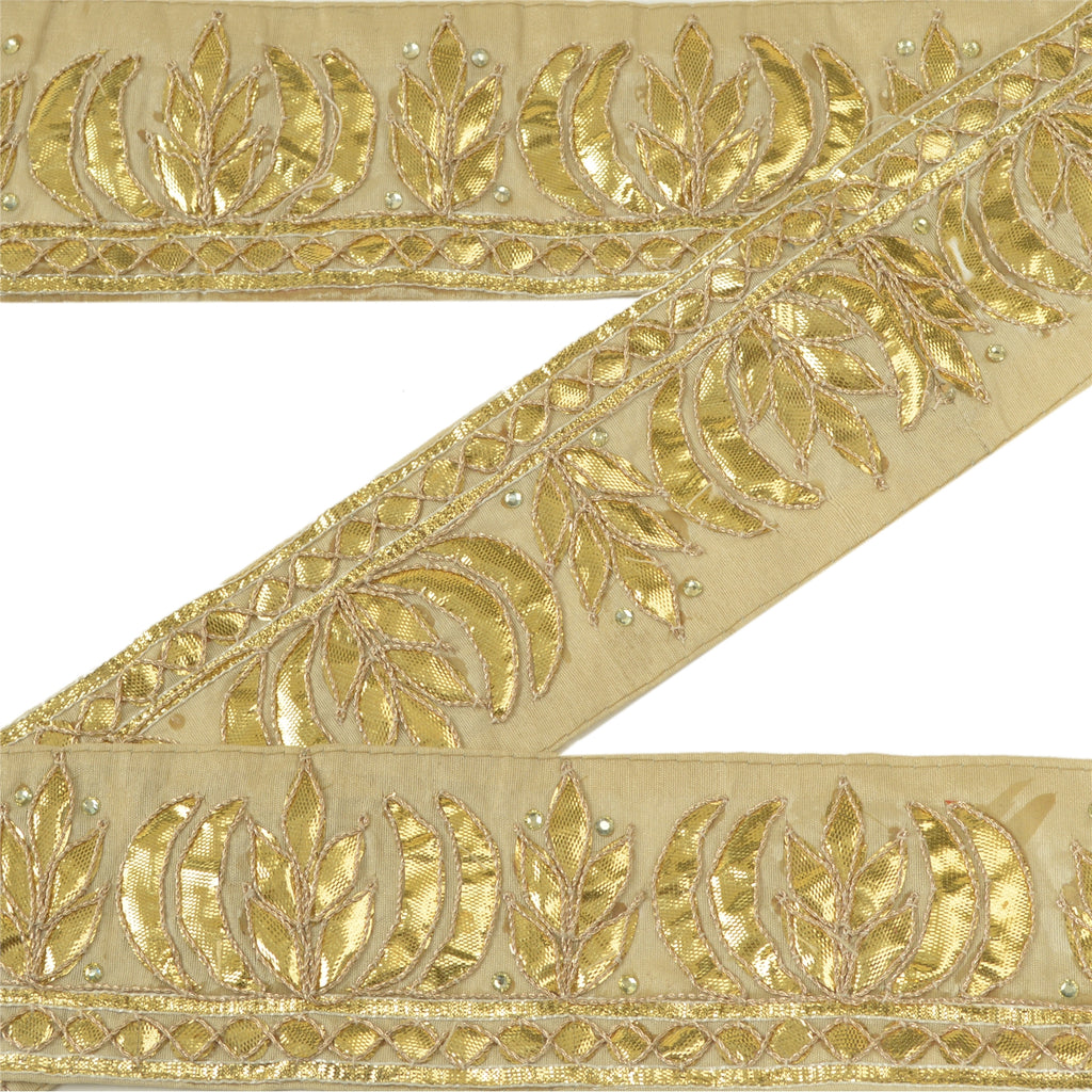 Sanskriti Hand Beaded Prom Dress Border 1 YD Trim Beige Craft Lace Gota Patti