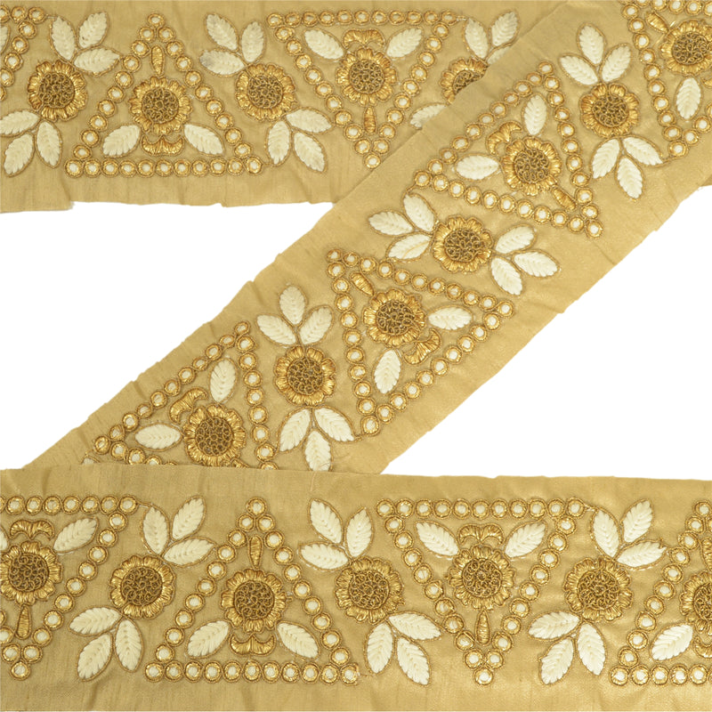 Sanskriti New Indian Embroidered Prom Dress Border 1 YD Trim Craft Lace Golden Work
