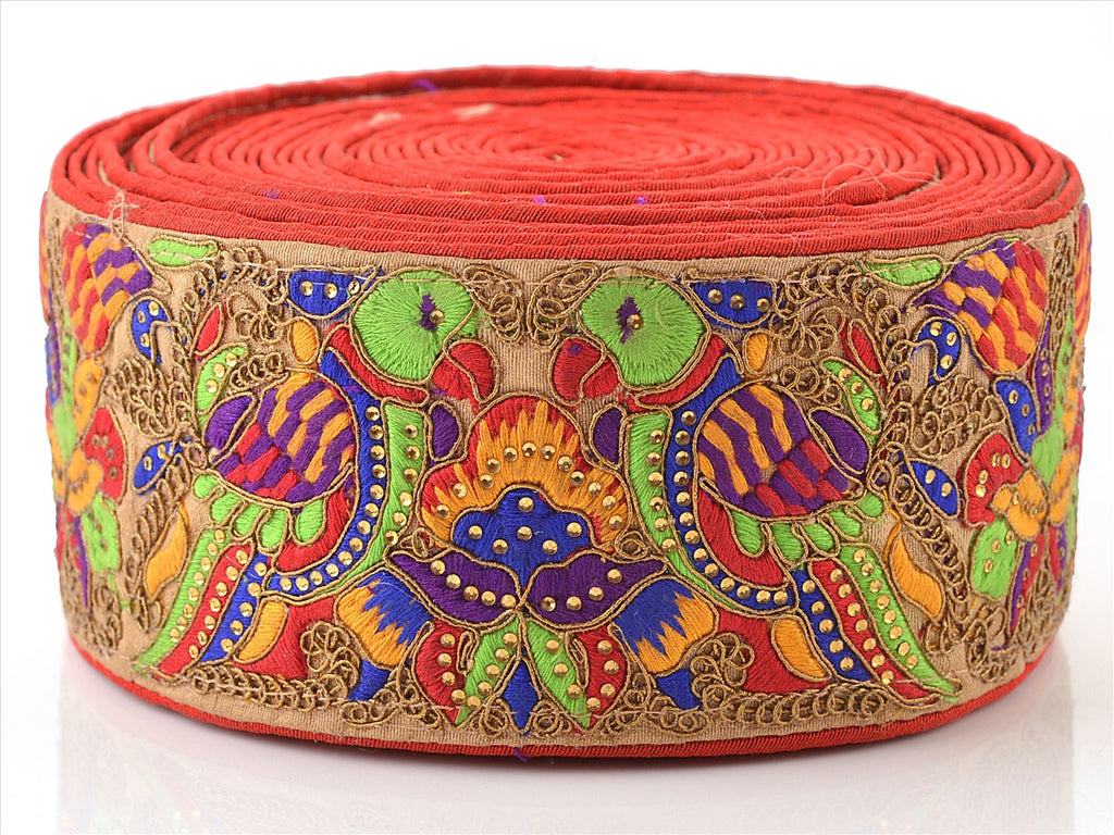 Hand Beaded Prom Dress Border 1 YD Trim Beige Craft Lace Rhinestone Work