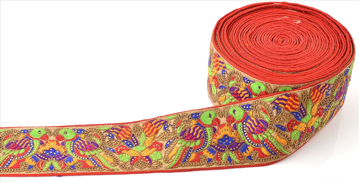 Hand Beaded Prom Dress Border 1 YD Trim Beige Craft Lace Rhinestone Work