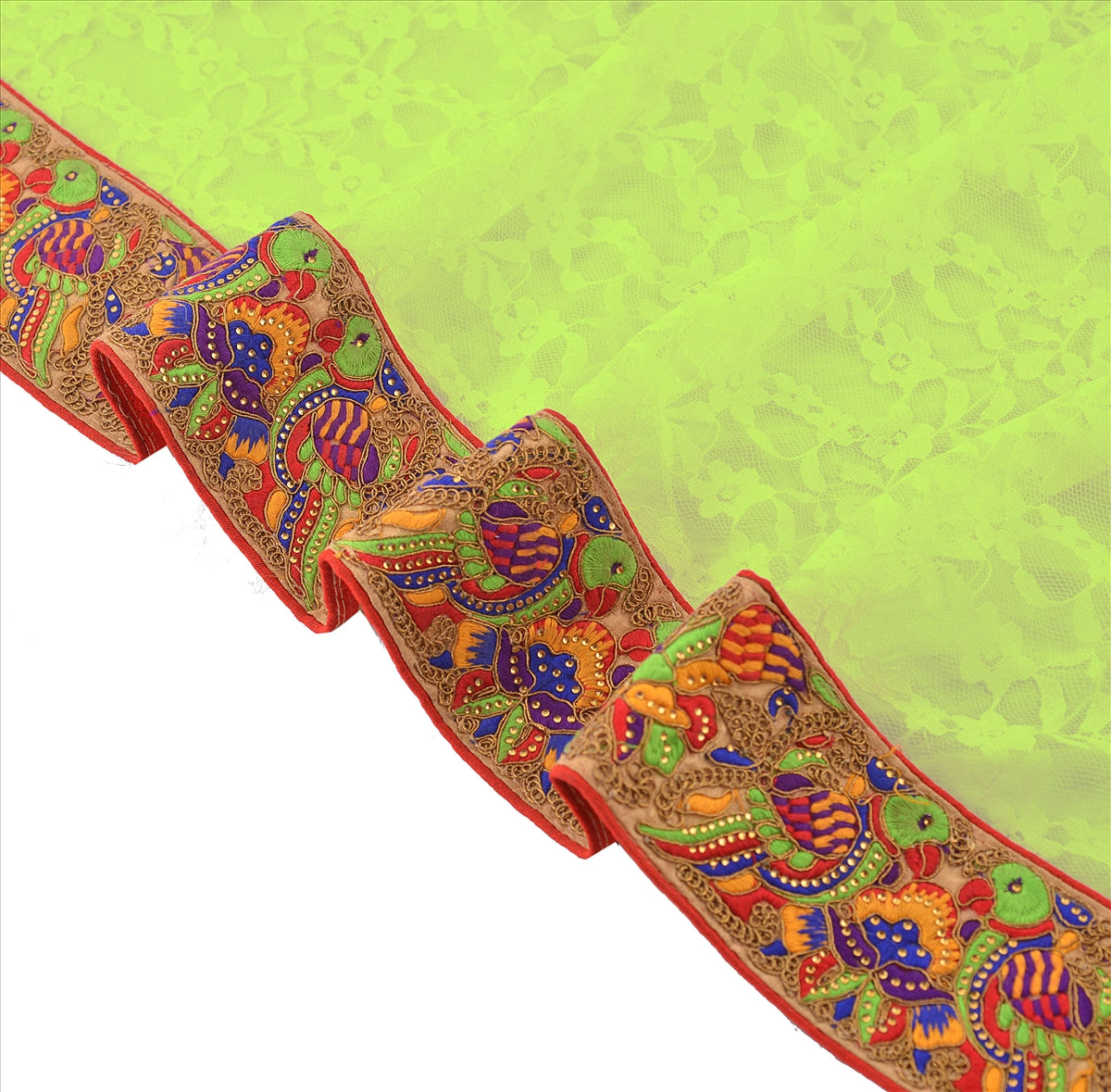 Hand Beaded Prom Dress Border 1 YD Trim Beige Craft Lace Rhinestone Work