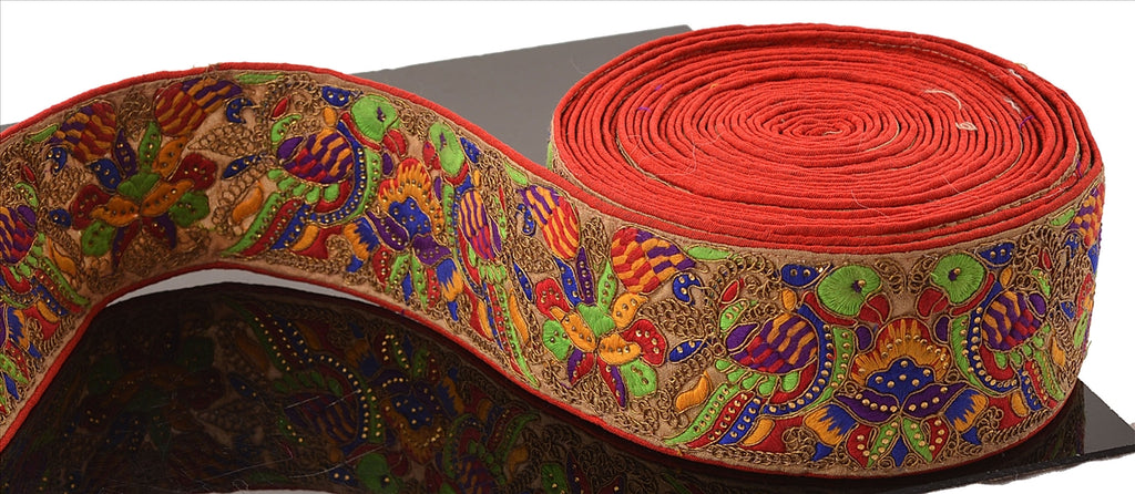 Hand Beaded Prom Dress Border 1 YD Trim Beige Craft Lace Rhinestone Work