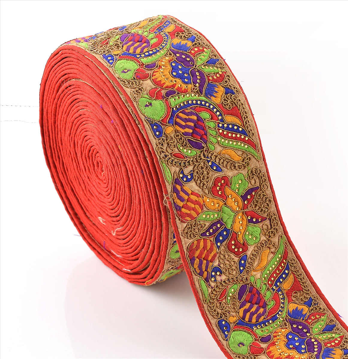 Hand Beaded Prom Dress Border 1 YD Trim Beige Craft Lace Rhinestone Work