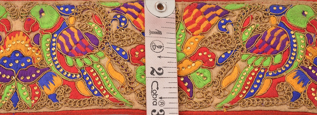 Hand Beaded Prom Dress Border 1 YD Trim Beige Craft Lace Rhinestone Work