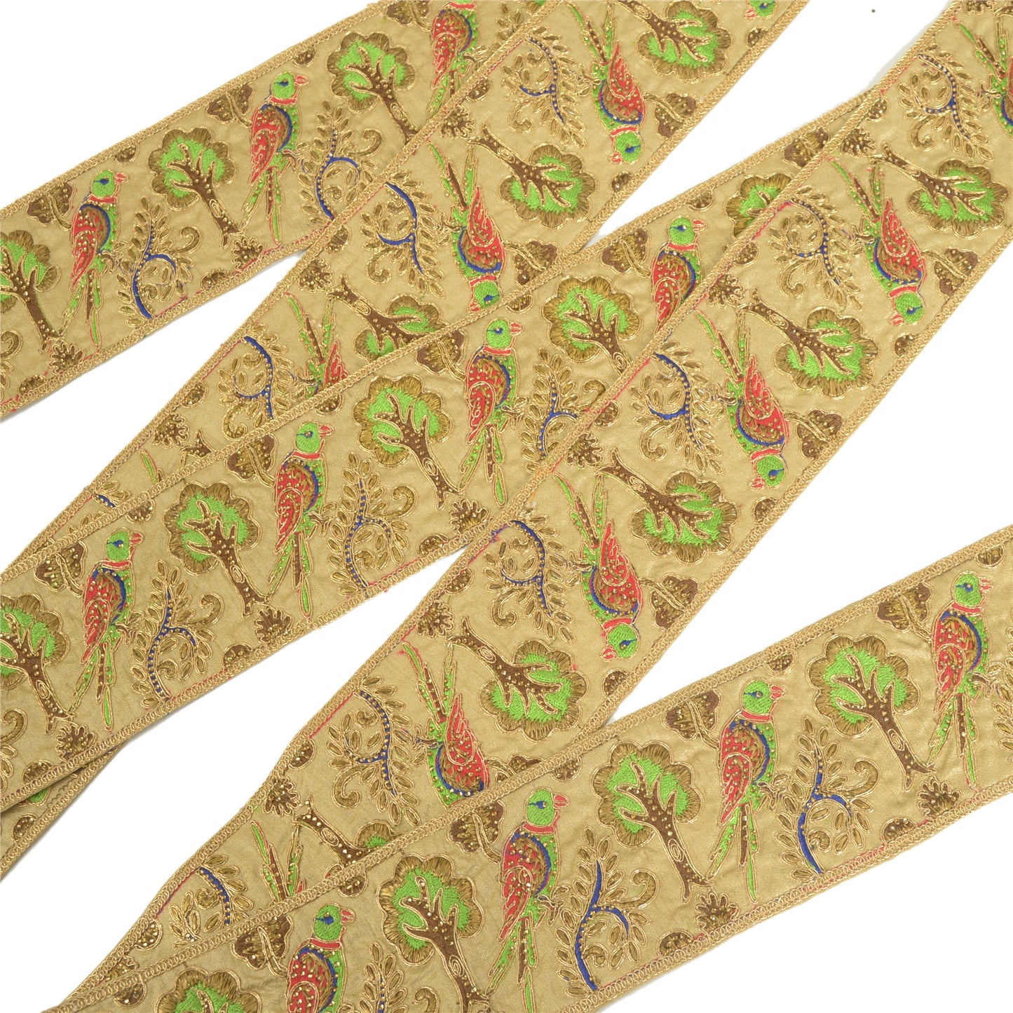 Sanskriti Indian Hand Beaded Dress Border 1 YD Trim Golden Craft Sewing Lace