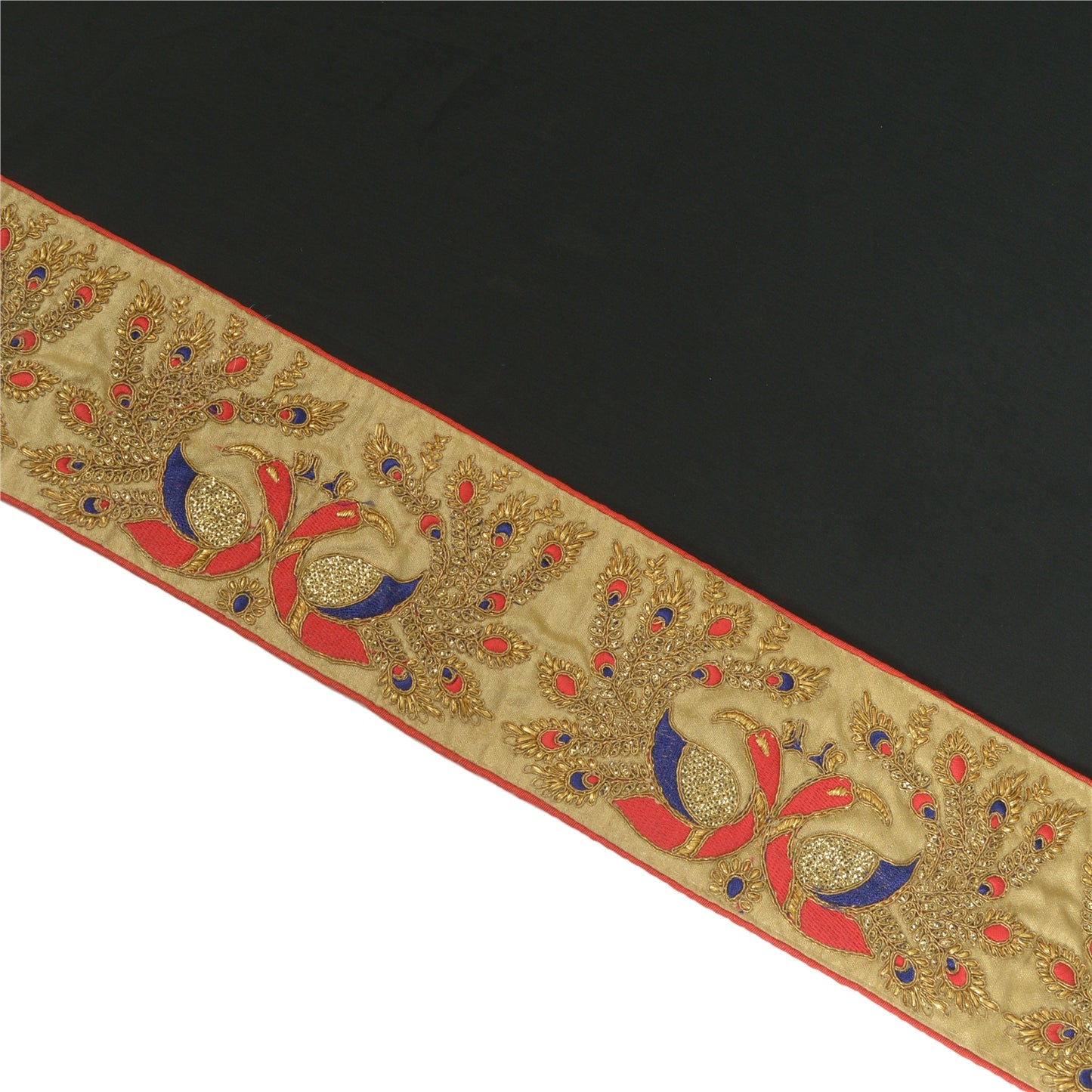 Sanskriti Hand Beaded Prom Dress Border 1 YD Trim Golden Craft Peacock Lace