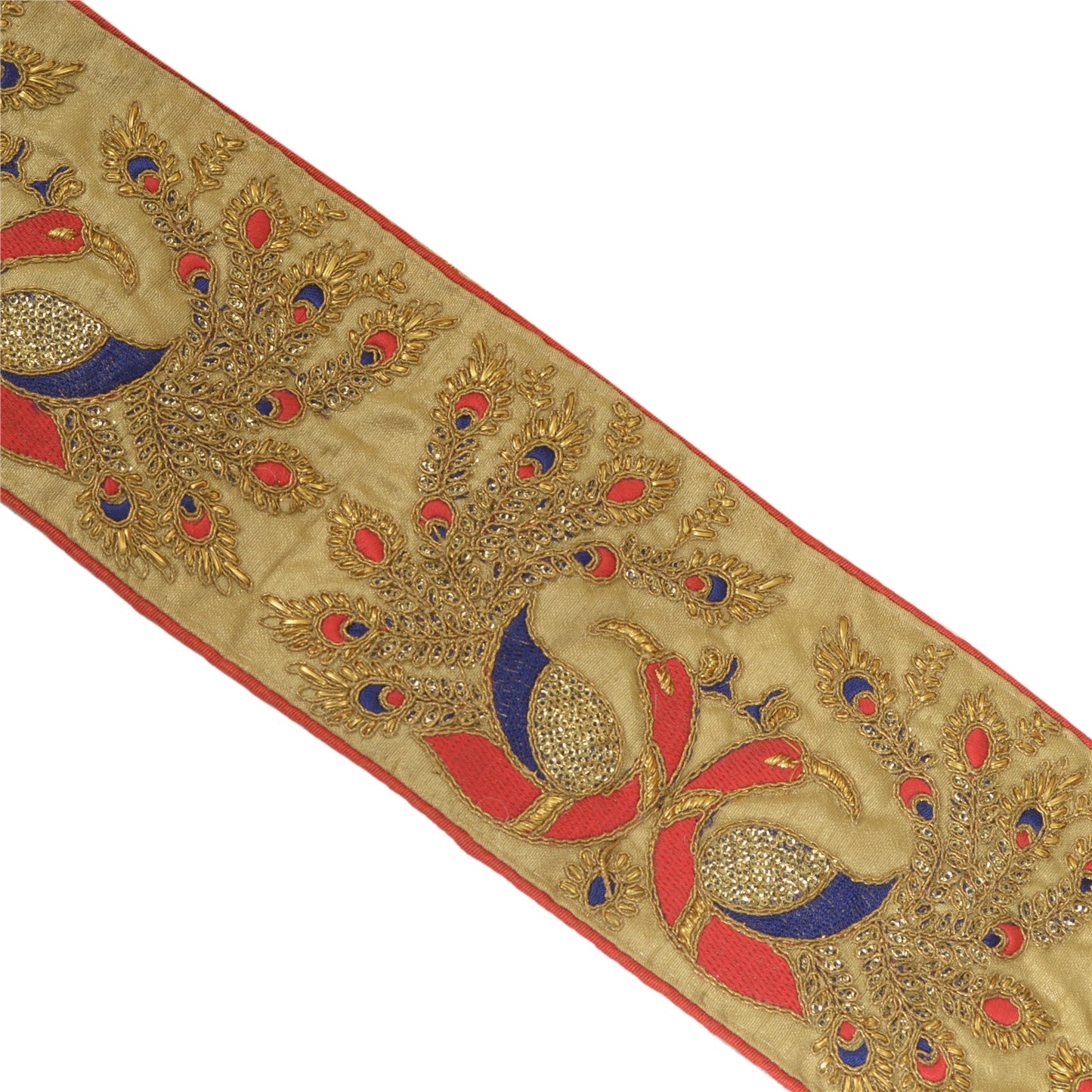 Sanskriti Hand Beaded Prom Dress Border 1 YD Trim Golden Craft Peacock Lace