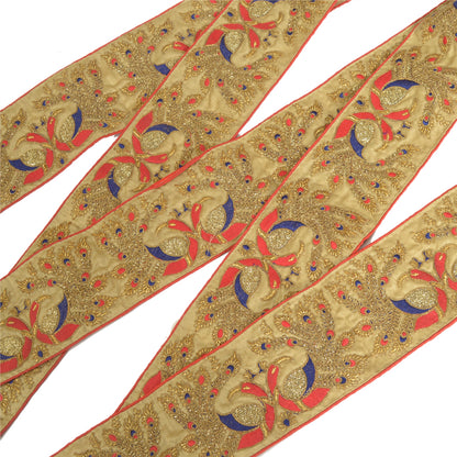 Sanskriti Hand Beaded Prom Dress Border 1 YD Trim Golden Craft Peacock Lace