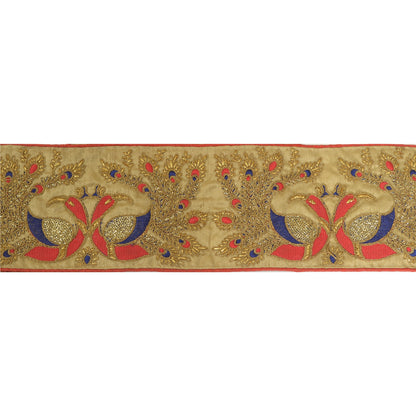 Sanskriti Hand Beaded Prom Dress Border 1 YD Trim Golden Craft Peacock Lace