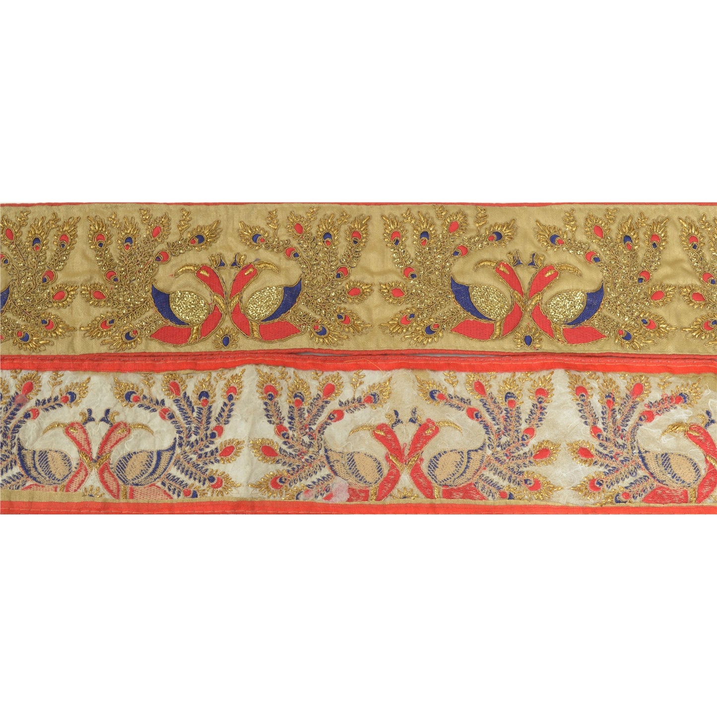 Sanskriti Hand Beaded Prom Dress Border 1 YD Trim Golden Craft Peacock Lace