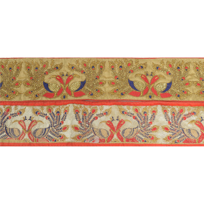 Sanskriti Hand Beaded Prom Dress Border 1 YD Trim Golden Craft Peacock Lace