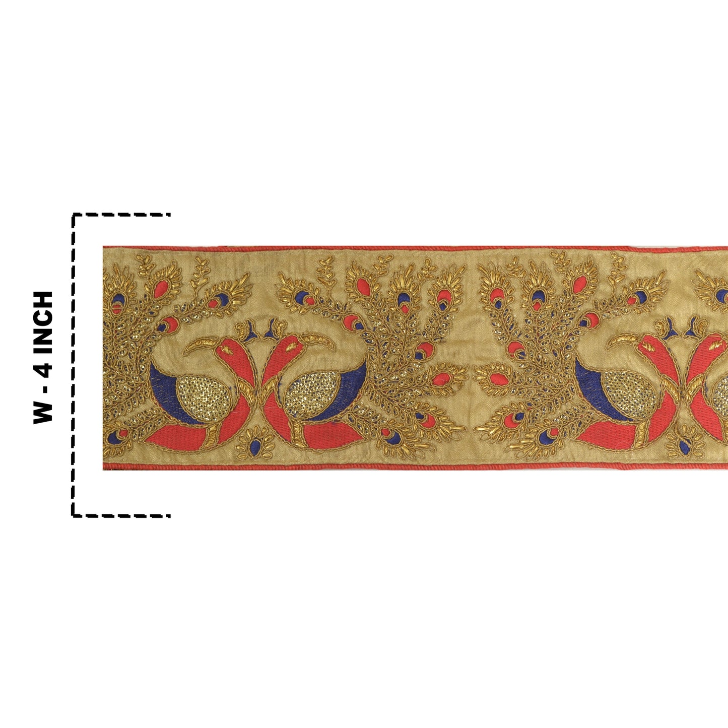 Sanskriti Hand Beaded Prom Dress Border 1 YD Trim Golden Craft Peacock Lace