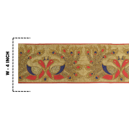 Sanskriti Hand Beaded Prom Dress Border 1 YD Trim Golden Craft Peacock Lace