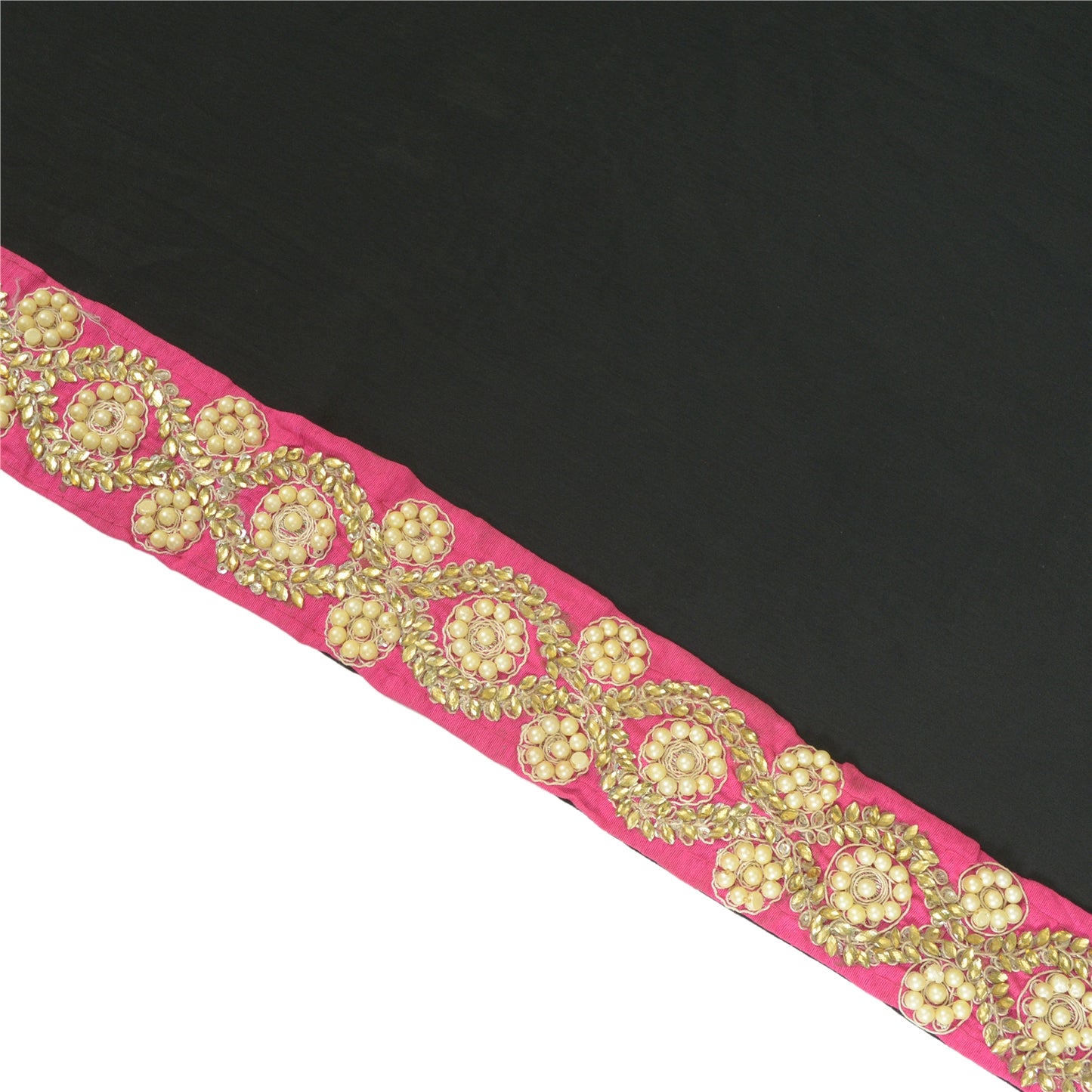 Sanskriti Hand Beaded Prom Dress Border 1 YD Trim Pink Craft Pearl Beads Lace